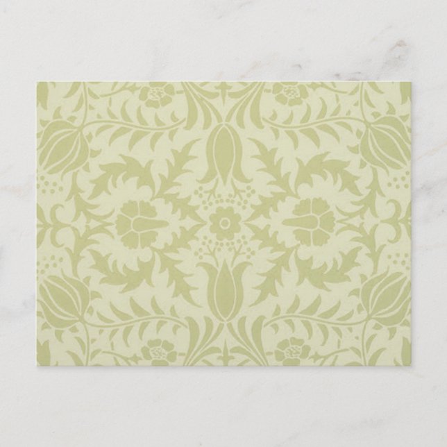 Cartão Postal William Morris Borage vintage verde suave damasco (Frente)