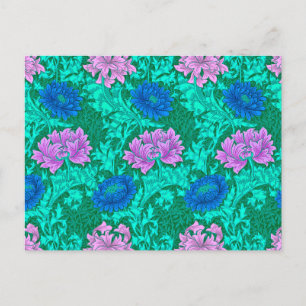 Cartão Postal William Morris Chrysanthemums, Aqua e Violet