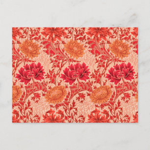 Cartão Postal William Morris Chrysanthemums, Coral Orange