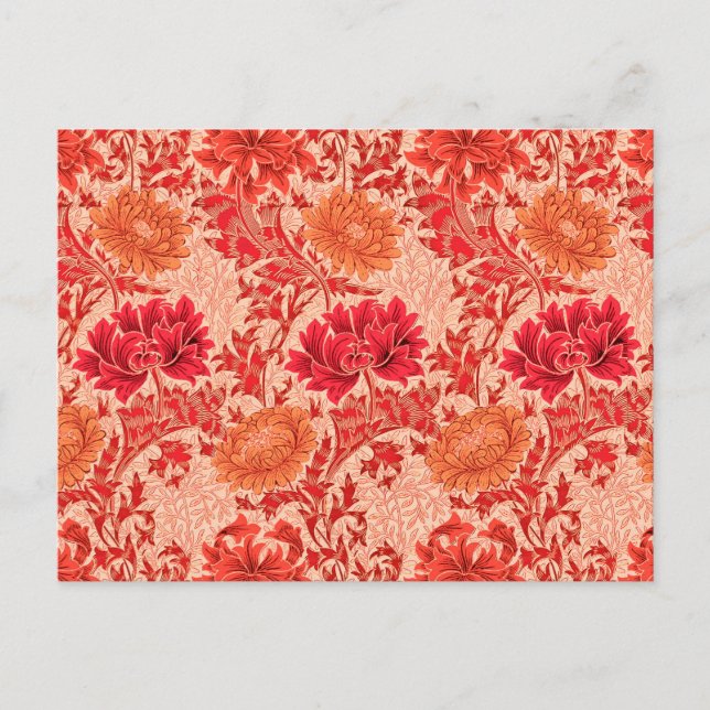 Cartão Postal William Morris Chrysanthemums, Coral Orange (Frente)