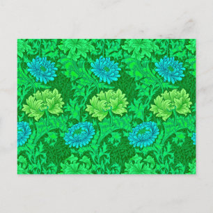 Cartão Postal William Morris Chrysanthemums, Verde limão & Aqua