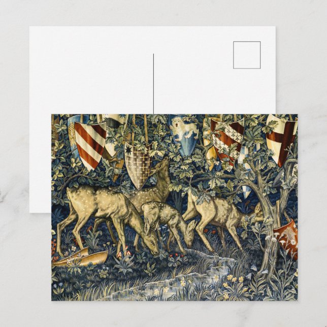 Cartão Postal William Morris Deer e Shields no Verdant Realm (Frente/Verso)