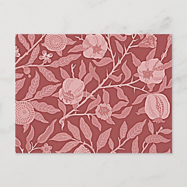 Cartão Postal William Morris - design de romã (vermelho) (Frente)