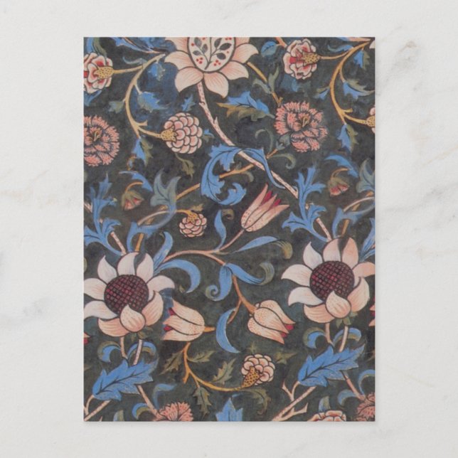 Cartão Postal William Morris Evenlode Textile Floral Art (Frente)