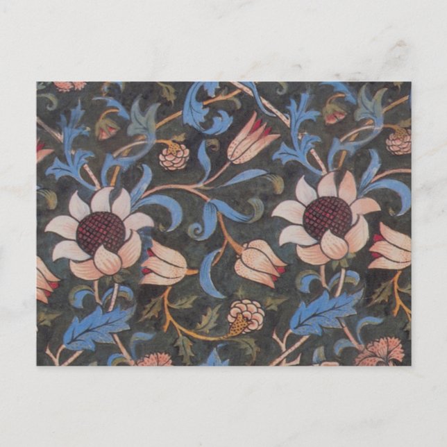 Cartão Postal William Morris Evenlode Textile Floral Art (Frente)