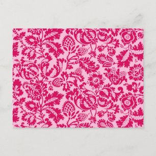 Cartão Postal William Morris Floral Damask, Fúcsia e Rosa 