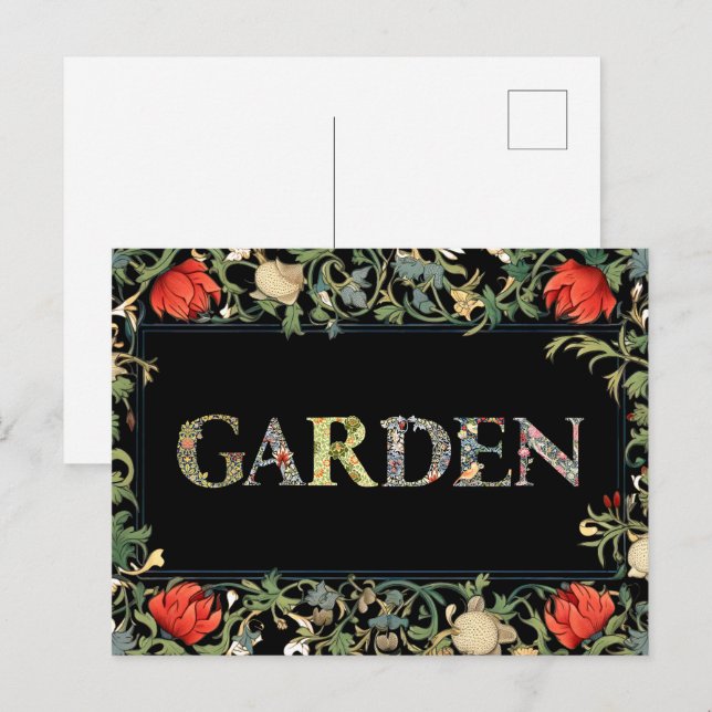 Cartão Postal William Morris Floral Garden Motto e Quadro (Frente/Verso)