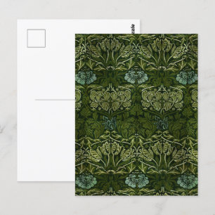 Cartão Postal William Morris Grandes Folhas Verdes e Flor Azul