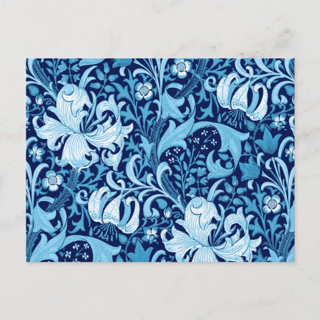 Cartão Postal William Morris Iris e Lily, Indigo Blue & White (Frente)