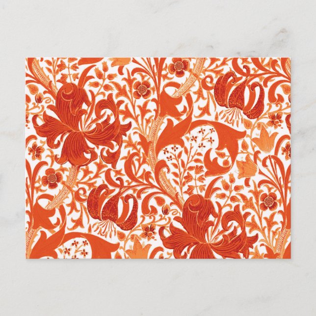 Cartão Postal William Morris Iris e Lily, Mandarin Orange (Frente)