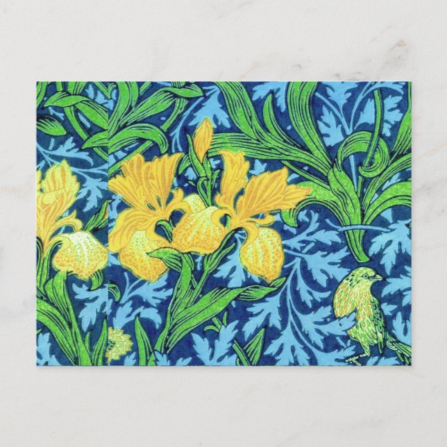 Cartão Postal William Morris Irises, Amarelo e Azul Cobalto (Frente)