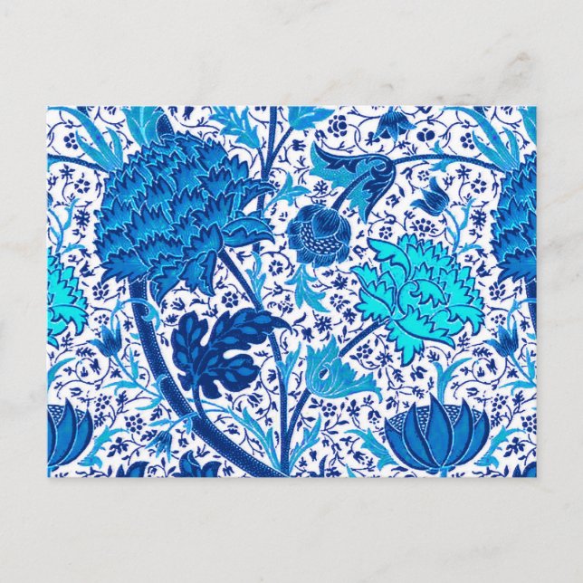 Cartão Postal William Morris Jacobean Floral, Cobalt Blue (Frente)