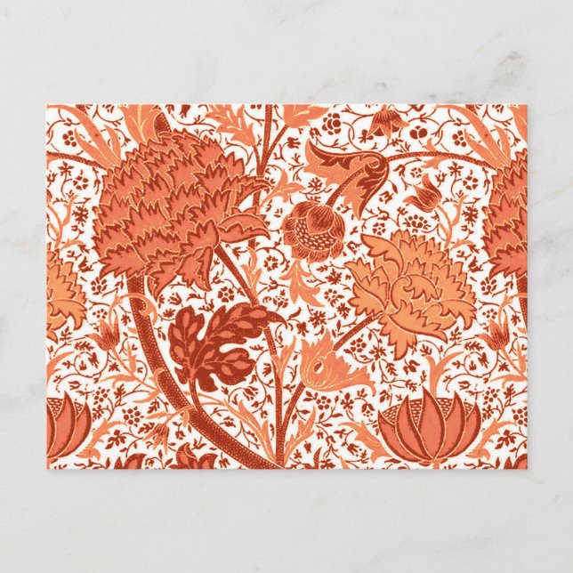 Cartão Postal William Morris Jacobean Floral, Coral Orange (Frente)