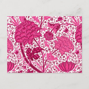 Cartão Postal William Morris Jacobean Floral, Fuchsia Pink