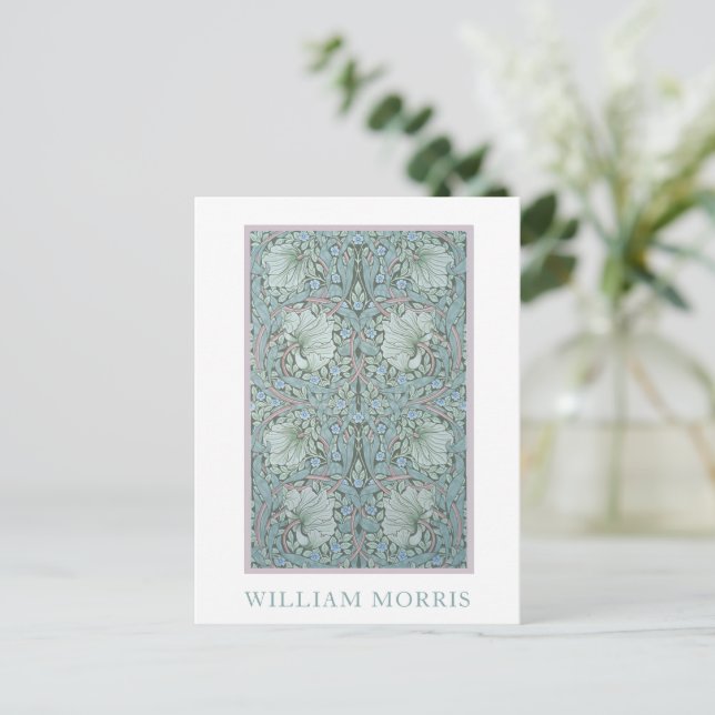 Cartão Postal William Morris - Pimpernel: Floral Azul e Verde (Em pé/Frente)