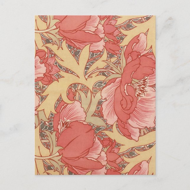 Cartão Postal William Morris Poppies Floral Art Nouveau Pattern (Frente)