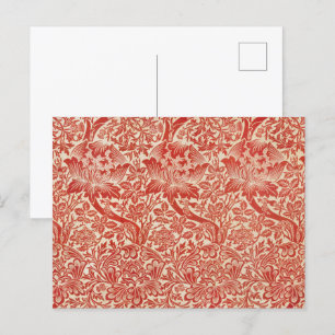 Cartão Postal William Morris Rosa & Cardo Floral Vermelho