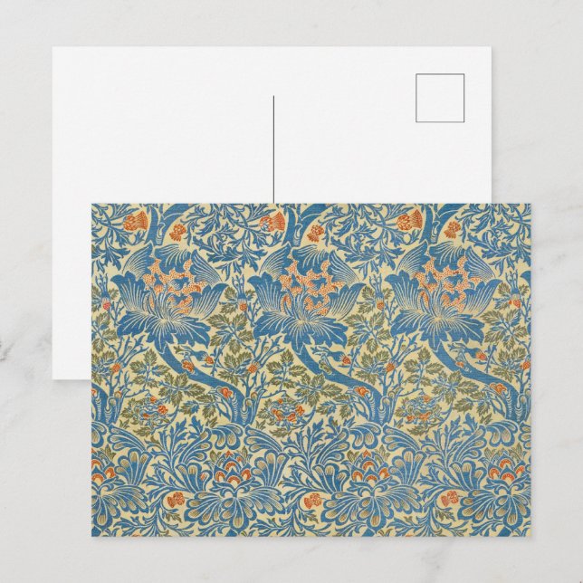 Cartão Postal William Morris Rosa e Thistle Floral Blue (Frente/Verso)
