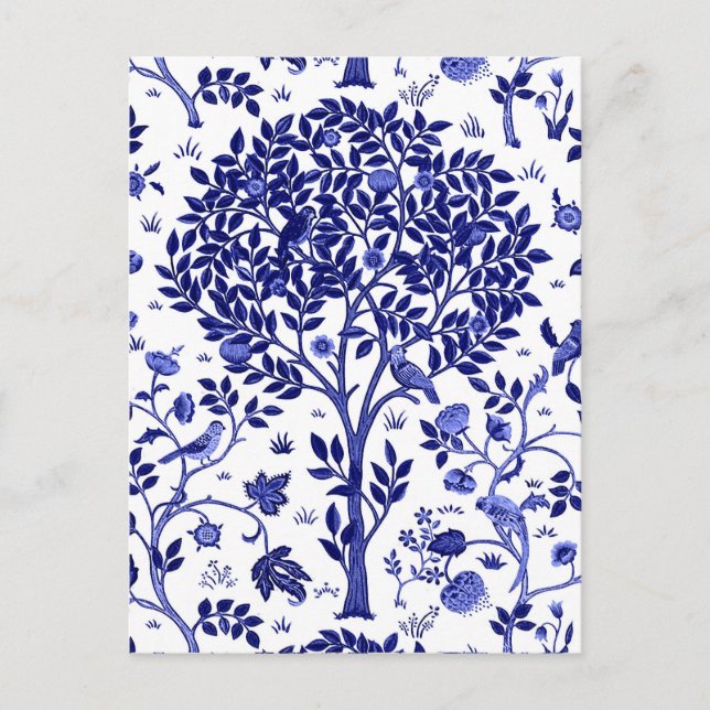 Cartão Postal William Morris Tree of Life, Cobalt Blue and White (Frente)