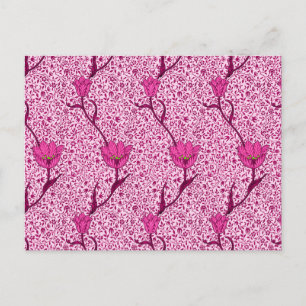 Cartão Postal William Morris Tulip Damask, Vinho & Rosa Fuchsia