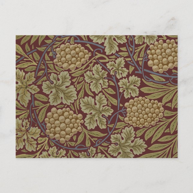 Cartão Postal William Morris Vine Grape Red Green Art (Frente)