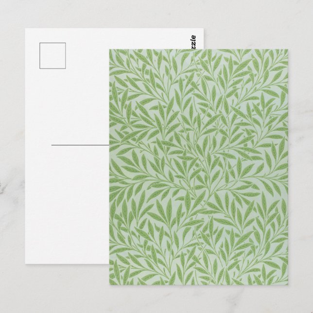 Cartão Postal William Morris Willow Flower Classic Green (Frente/Verso)