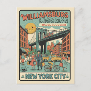 Cartão Postal Williamsburg Brooklyn Retro Viagens anos 1950