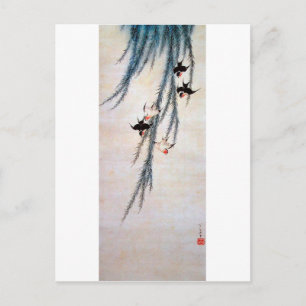 Cartão Postal Willow e Swallow, Hokusai