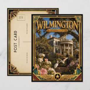 Cartão Postal Wilmington Carolina do Norte Arte Deco Vintage Dou