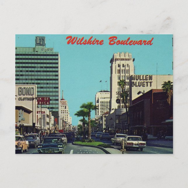 Cartão Postal Wilshire Boulevard, Los Angeles, Califórnia, décad (Frente)