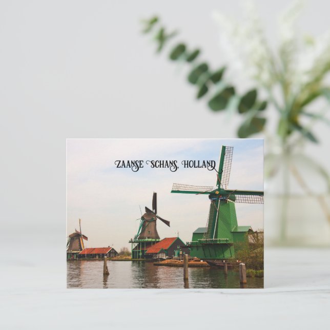 Cartão Postal Windmills Holandeses, Zaanse Schans. (Em pé/Frente)