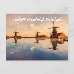 Cartão Postal Windmills Kinderdijk Países Baixos estilizados