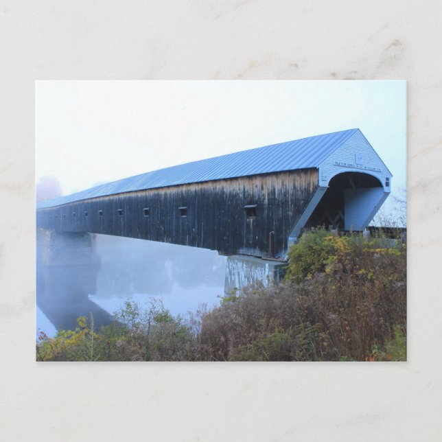 Cartão Postal Windsor Cornish Covered Bridge in Fog (Frente)