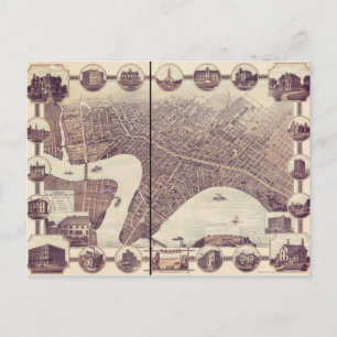 Cartão Postal Winnipeg Manitoba Canada Bird's Eye View Map 1884