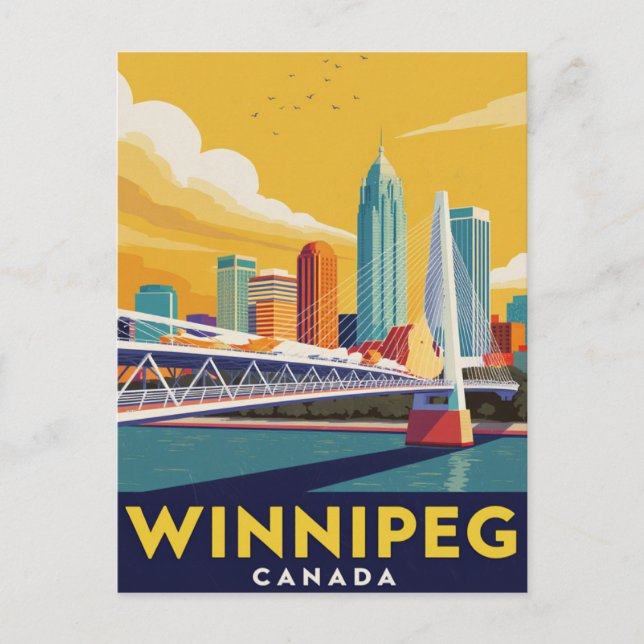 Cartão Postal Winnipeg Skyline Canada Vintage Art (Frente)