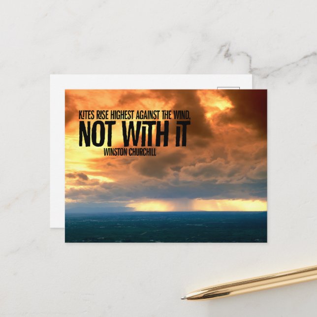 Cartão Postal Winston Churchill Inspirational Cote "Kites" (Frente/Verso In Situ)