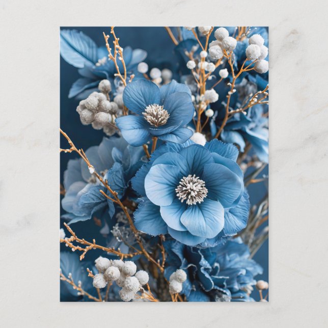 Cartão Postal Winter Bouquet in Blue and White (Frente)
