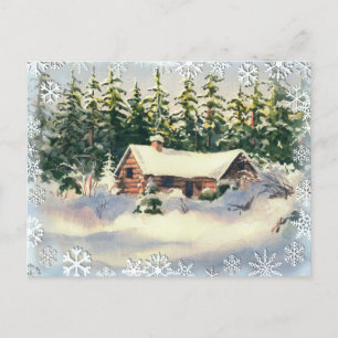 Cartão Postal WINTER CABIN in SNOY by SHARON SHARPE