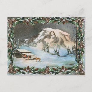 Cartão Postal WINTER CABIN & PINE CONES por SHARON SHARPE