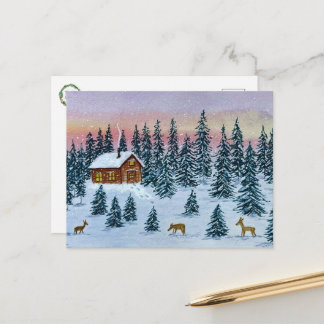 Cartão Postal Winter Cabin Postcard