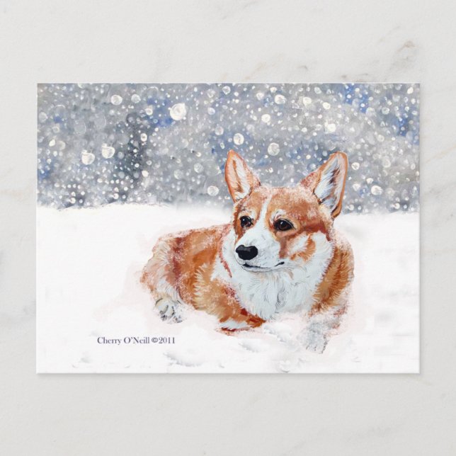 Cartão Postal Winter Corgi (Frente)