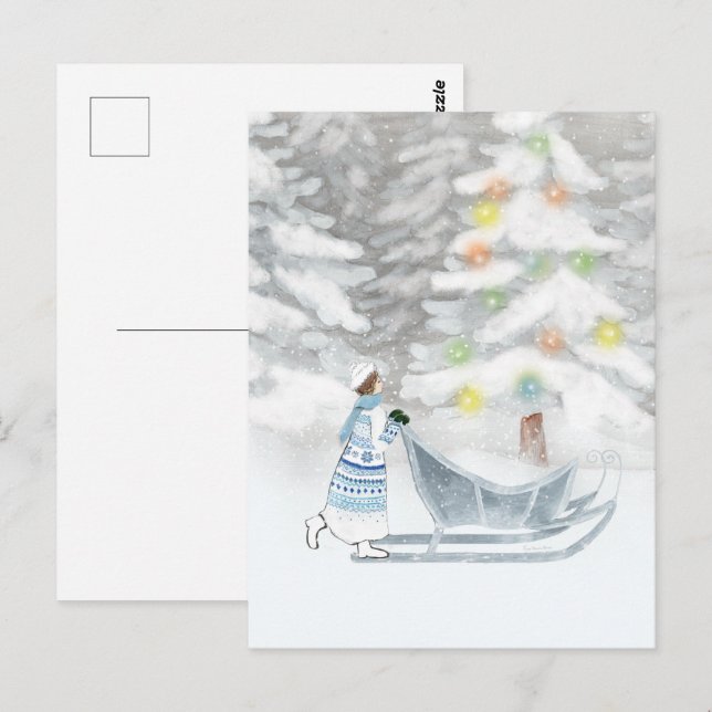Cartão Postal Winter FESSnow Christmas Watercolor (Frente/Verso)