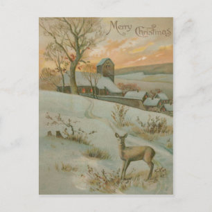 Cartão Postal Winter Field Deer Church