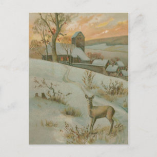 Cartão Postal Winter Field Deer Church