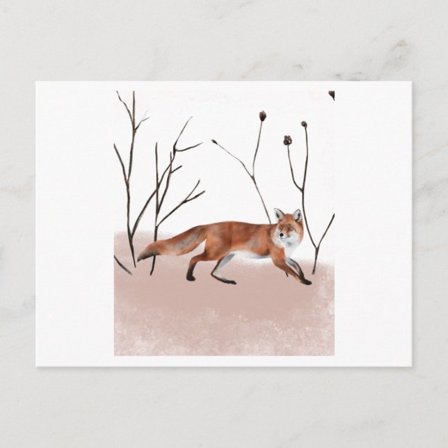 Cartão Postal Winter fox in watercolor painting (Frente)