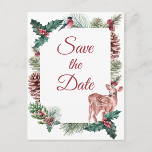 Cartão Postal Winter Save The Date Christmas Noivado