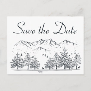 Cartão Postal Winter Save the Date Mountain Weding Noivado