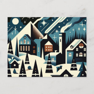 Cartão Postal Winter Village Art Nouveau Elegant Snowy Scene