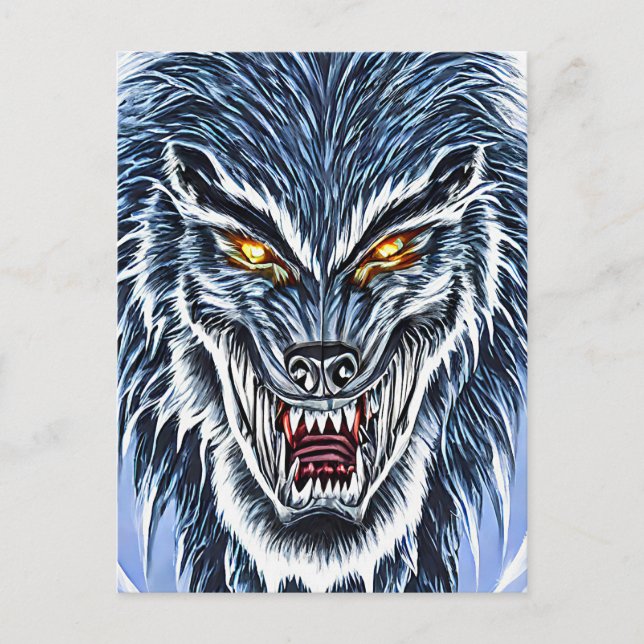Cartão Postal Winter Werewolf Fantasy Dark horror art (Frente)