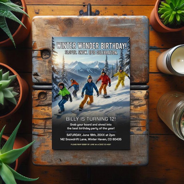 Cartão Postal Winter Wonder Snowboard Birthday Party (Criador carregado)